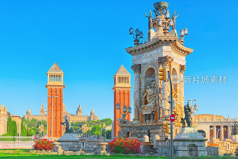 全景广场的西班牙(Placa De Espanya)，在巴塞罗那-加泰罗尼亚自治的首都。